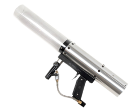 T-Shirt Launcher Cannon Rev 10 with CO2 on/Off Bottom line JJSporting Multi Launcher CO2 Cylinder Included. Polished Stainless Steel air Chamber & Polished Aluminum Barrel 